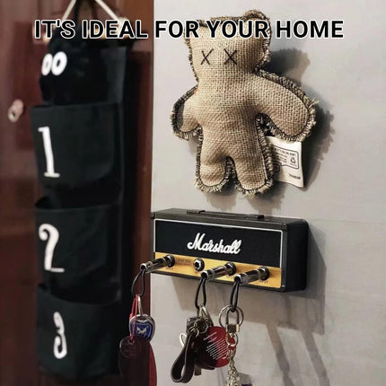 Guitar Plug Key Chain Wall Mount Holder Black Wall Storage Rack for Music Lovers