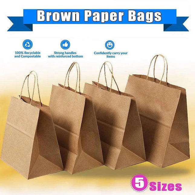 50 x Kraft Paper Bags Bulk Gift Shopping Carry Craft Brown Bag with Handles AU - Aimall