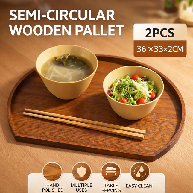 Semi Circular Solid Wood Serving Trays 2 Pack 36cm