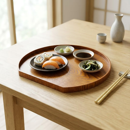 Semi Circular Solid Wood Serving Trays 2 Pack 36cm