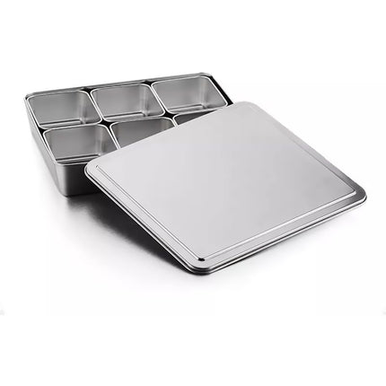 304 Stainless Steel 6 Compartment Seasoning Box with Spoons