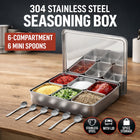 304 Stainless Steel 6 Compartment Seasoning Box with Spoons