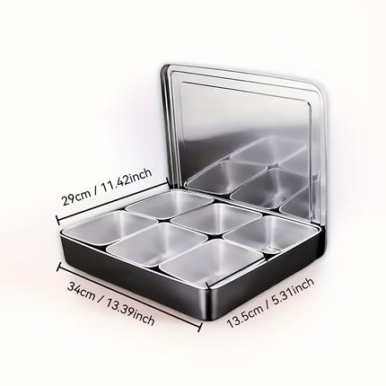 304 Stainless Steel 6 Compartment Seasoning Box with Spoons