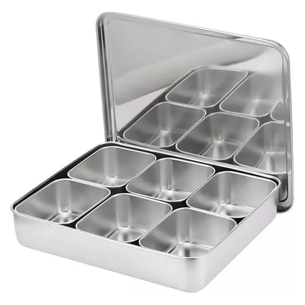 304 Stainless Steel 6 Compartment Seasoning Box with Spoons