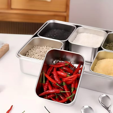 304 Stainless Steel 6 Compartment Seasoning Box with Spoons
