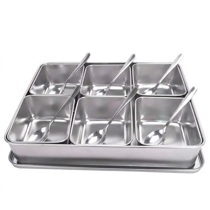304 Stainless Steel 6 Compartment Seasoning Box with Spoons