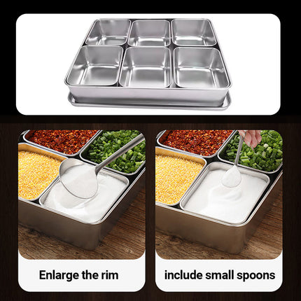 304 Stainless Steel 6 Compartment Seasoning Box with Spoons
