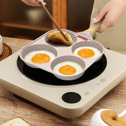 4 Hole Egg Frying Pan with Glass Lid Cream Nonstick