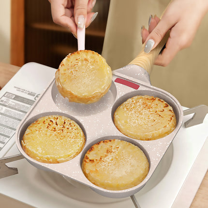 4 Hole Egg Frying Pan with Glass Lid Cream Nonstick