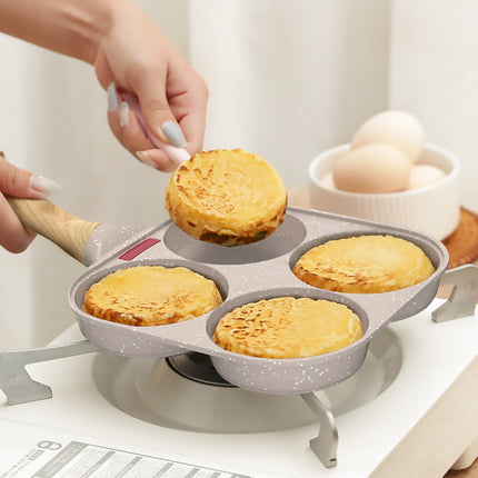 4 Hole Egg Frying Pan with Glass Lid Cream Nonstick
