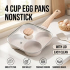 4 Hole Egg Frying Pan with Glass Lid Cream Nonstick