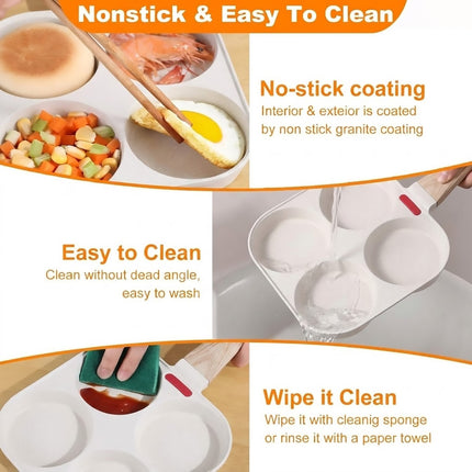 4 Hole Egg Frying Pan with Glass Lid Cream Nonstick