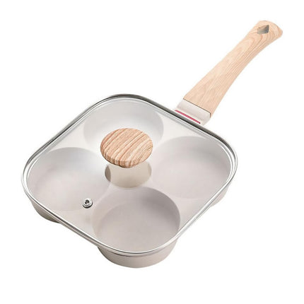 4 Hole Egg Frying Pan with Glass Lid Cream Nonstick