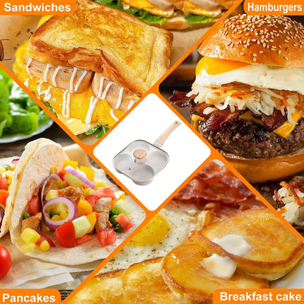 4 Hole Egg Frying Pan with Glass Lid Cream Nonstick