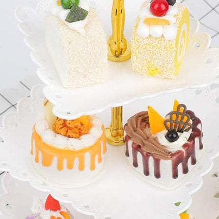 4PCS Set 3 Tier Cake Display Stand White with Gold Accents for Dessert Party