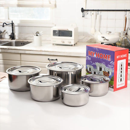 Stainless Steel Cooking Pot Set 5 Sizes with Lids
