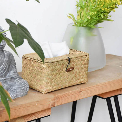 Handmade Woven Tissue Box Natural Material Storage Basket Living Room Decor