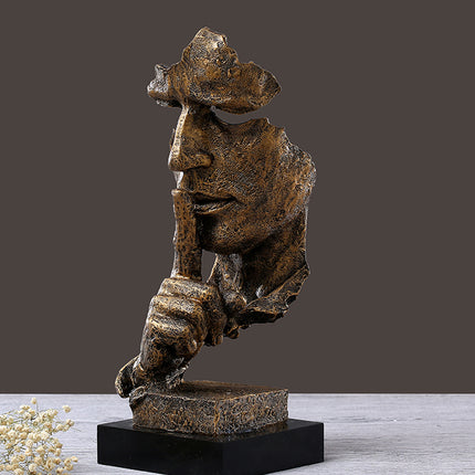 Abstract Half-Face Resin Sculpture with Distressed Metallic Finish
