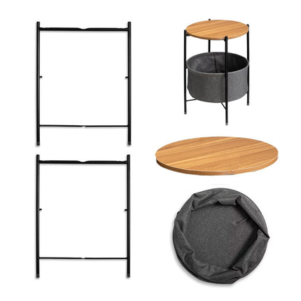 Round Side Table Bedside Storage Basket Modern Home Table with Storage Organizer