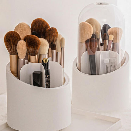 2PCS Large Capacity 360 Degree Rotating Makeup Brush Storage Box Dustproof with Lid
