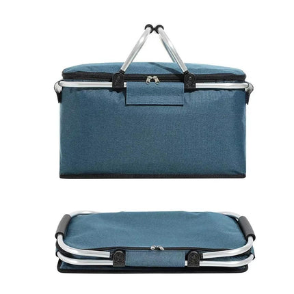 Folding Picnic Basket Insulated Cooler Bag Portable Outdoor Grocery Storage