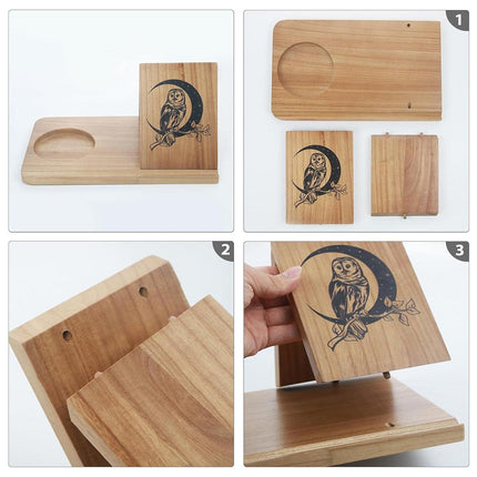 Wooden Small Book Shelf with Drink Glass Pen Holder Triangle Bookmark Book Rest