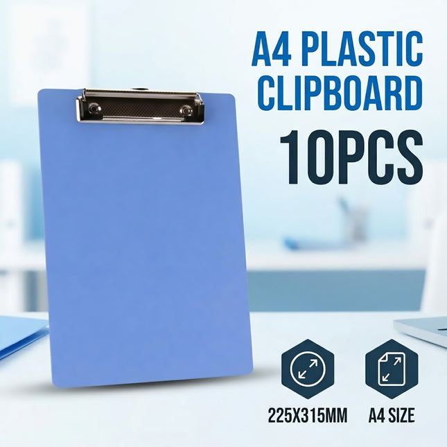 A4 PP Clipboard Set of 10 Hanging Menu Clip Writing Pad Board Blue Folder