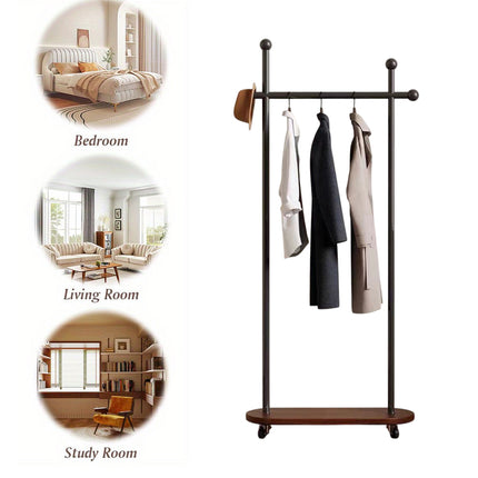 Portable Clothes Rack 60x30x175cm Metal Frame Wood Base Wheels for Bedroom