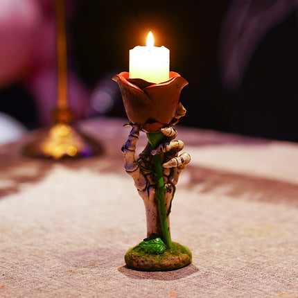 Skeleton Hand Rose Candle Holder Decoration Gothic Style Durable Resin Halloween