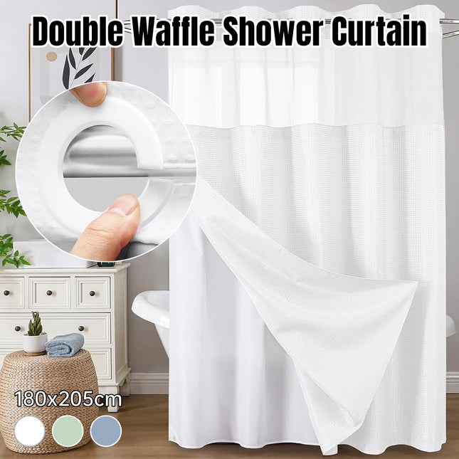Double Waffle Shower Curtain Waterproof Mildew Resistant for Bathroom Use