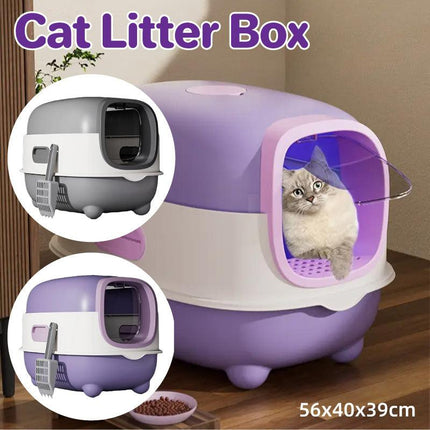 Large Fully Enclosed Cat Litter Box Lift Lid Odour Control Easy Clean Kitty
