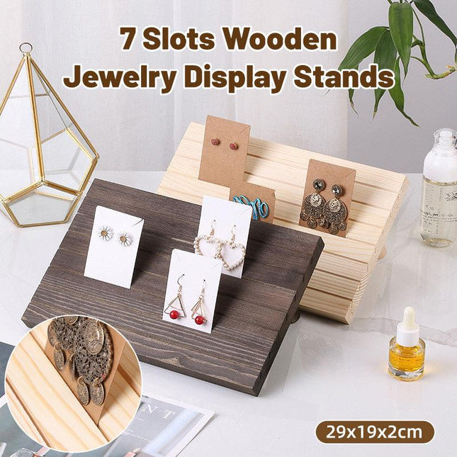 Wooden Earrings and Studs Display Rack Jewellery Organizer Stand 7 Slots Storage
