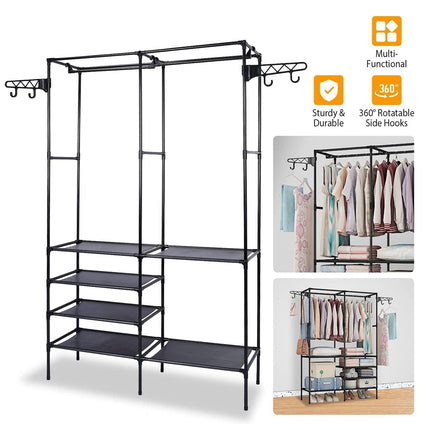 Multifunction Double Row Floor Standing Clothes Hanger 16mm Thickness Iron Pipe