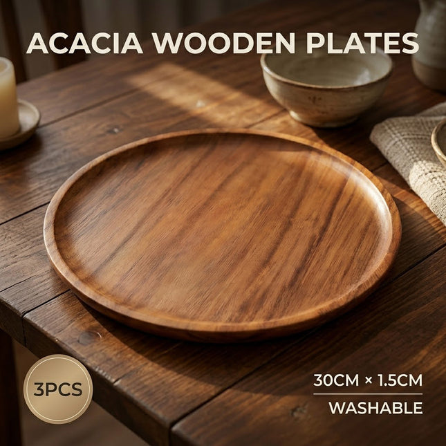 Acacia Wood Round Serving Trays 30cm 3 Pack
