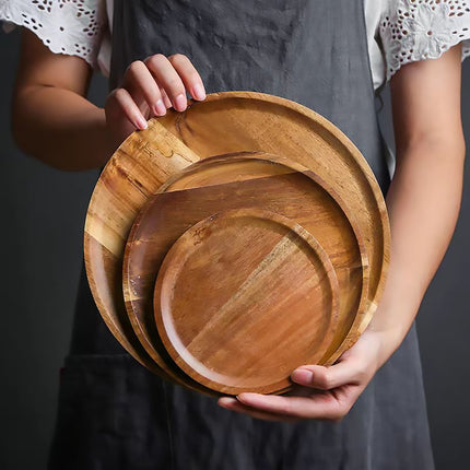Acacia Wood Round Serving Trays 30cm 3 Pack