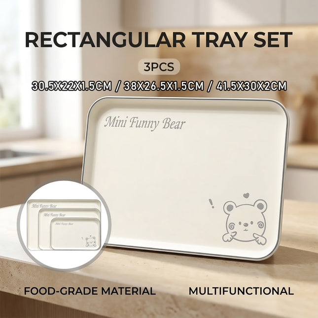 Mini Funny Bear Rectangular Tray Set 3 Sizes Beige