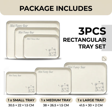 Mini Funny Bear Rectangular Tray Set 3 Sizes Beige