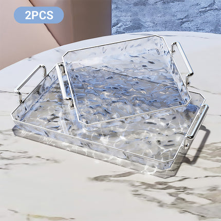 Clear Water Ripple Acrylic Trays with Handles 2 Pack