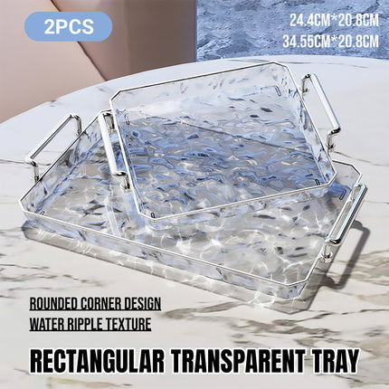 Clear Water Ripple Acrylic Trays with Handles 2 Pack