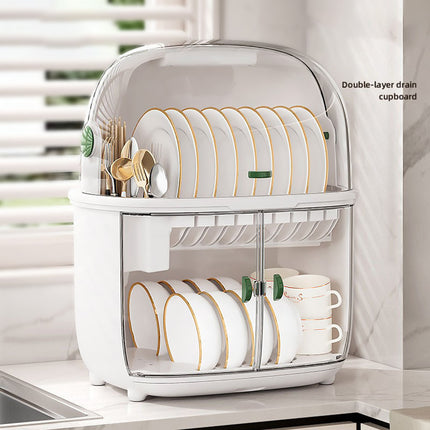 2 Tier Dustproof Dish Drying Rack with Clear Covers