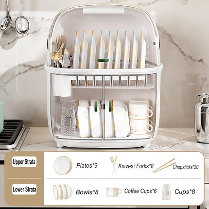 2 Tier Dustproof Dish Drying Rack with Clear Covers