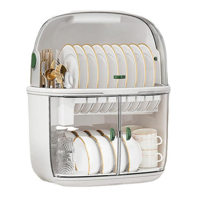 2 Tier Dustproof Dish Drying Rack with Clear Covers