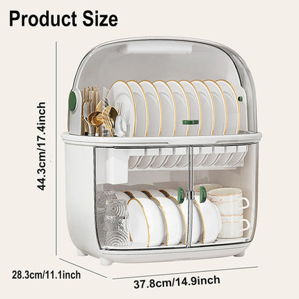 2 Tier Dustproof Dish Drying Rack with Clear Covers