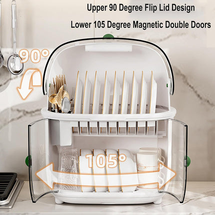 2 Tier Dustproof Dish Drying Rack with Clear Covers