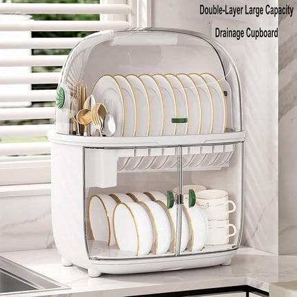 2 Tier Dustproof Dish Drying Rack with Clear Covers