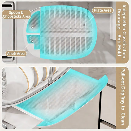 2 Tier Dustproof Dish Drying Rack with Clear Covers