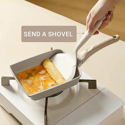 Beige Tamagoyaki Egg Pan Square Nonstick with Spatula