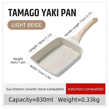 Beige Tamagoyaki Egg Pan Square Nonstick with Spatula