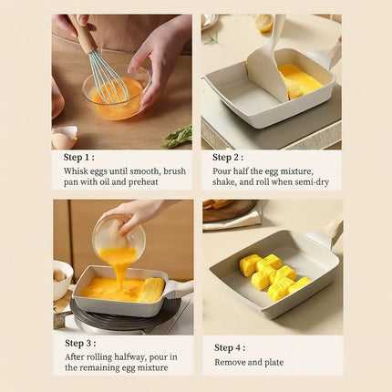 Beige Tamagoyaki Egg Pan Square Nonstick with Spatula