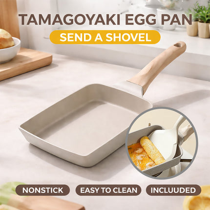 Beige Tamagoyaki Egg Pan Square Nonstick with Spatula